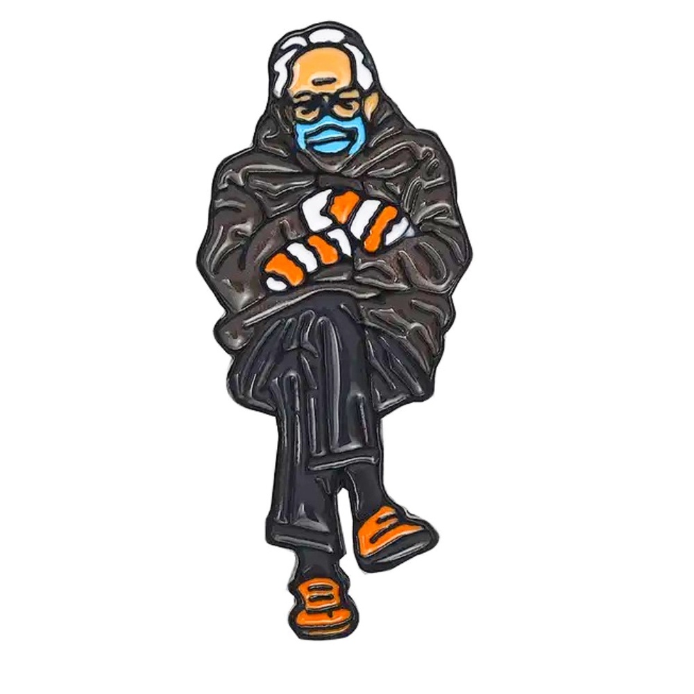 BERNIE SANDERS MITTENS MEME OIL DRIPPED LAPEL ENAMEL PIN NWT